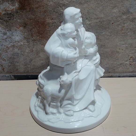 White Ceramic Jesus Christ Savior Children Lamb Figurine - Picture 7 of 10